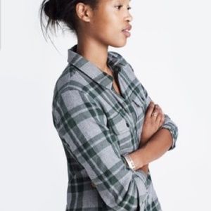 Madewell | Plaid green/ gray 1/4 zipper  pullover